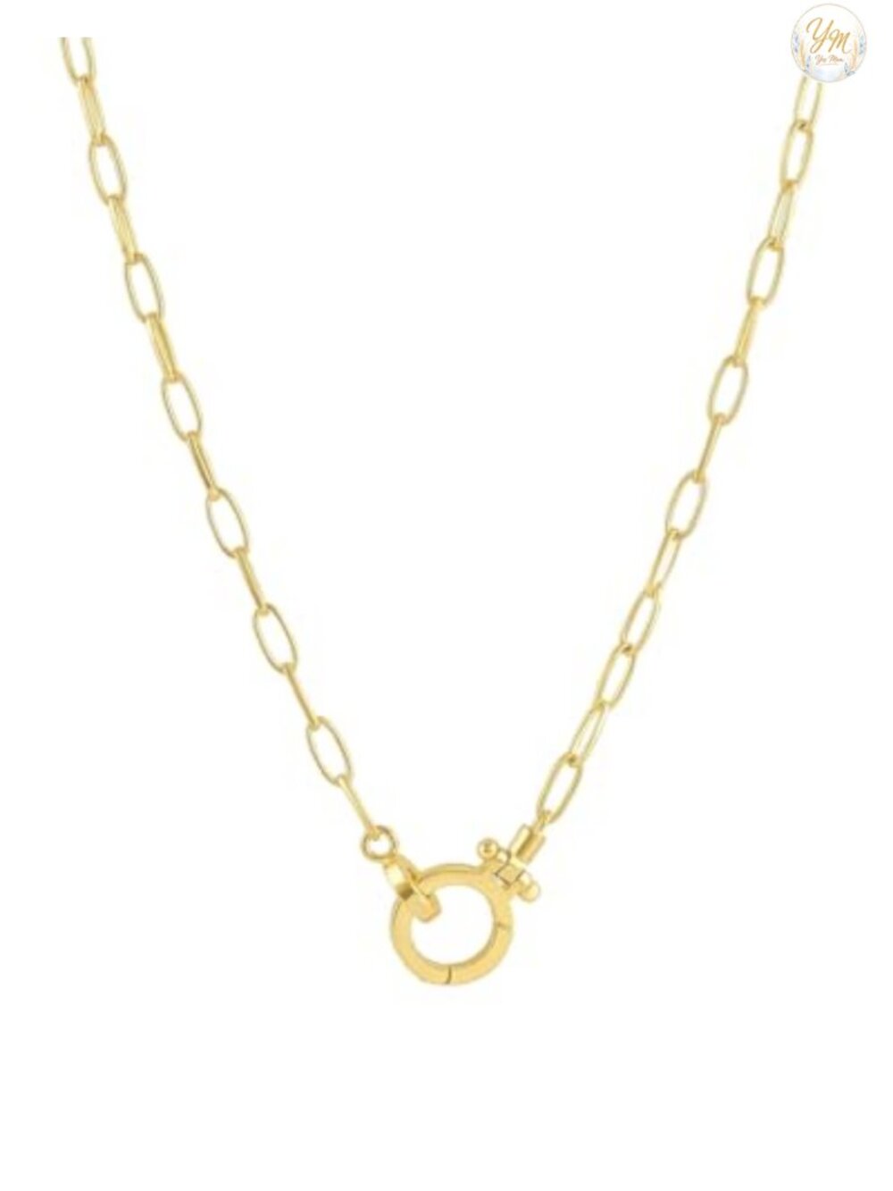 18k Gold Plated Paperclip Chain Necklace, Adjustable Hinge Closure, Layering